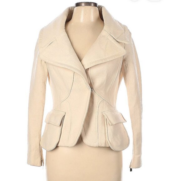 🤍 Versace Ivory Wool-Blend Peacoat 2005 Runway Collection Italy Size 12 Rare - Picture 3 of 13